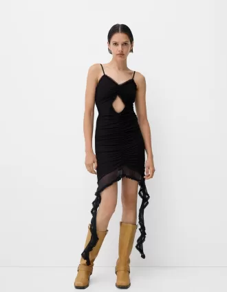 Abito in tulle con spalline e volant