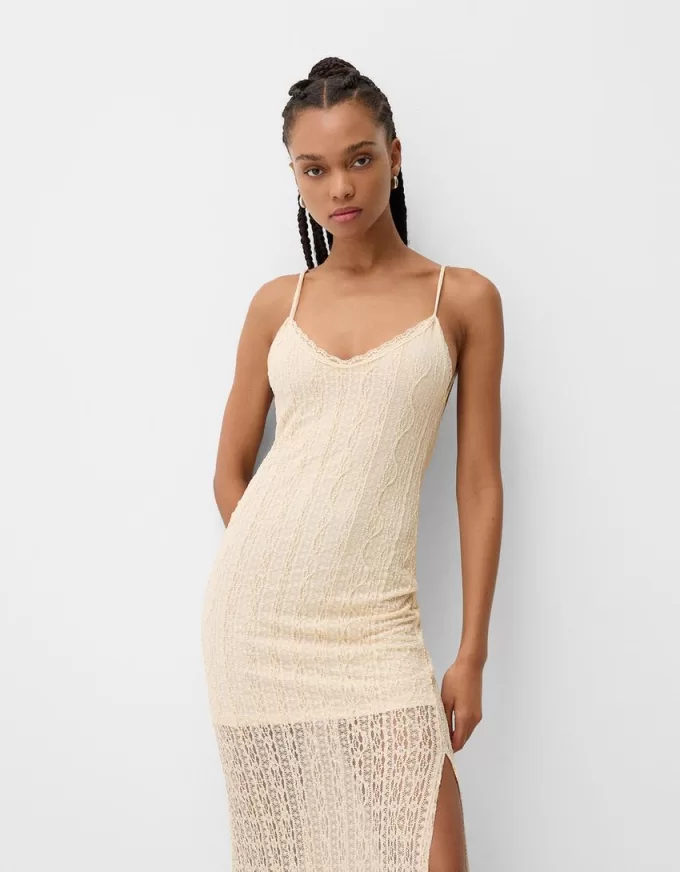 Abito maxi con pizzo biondo