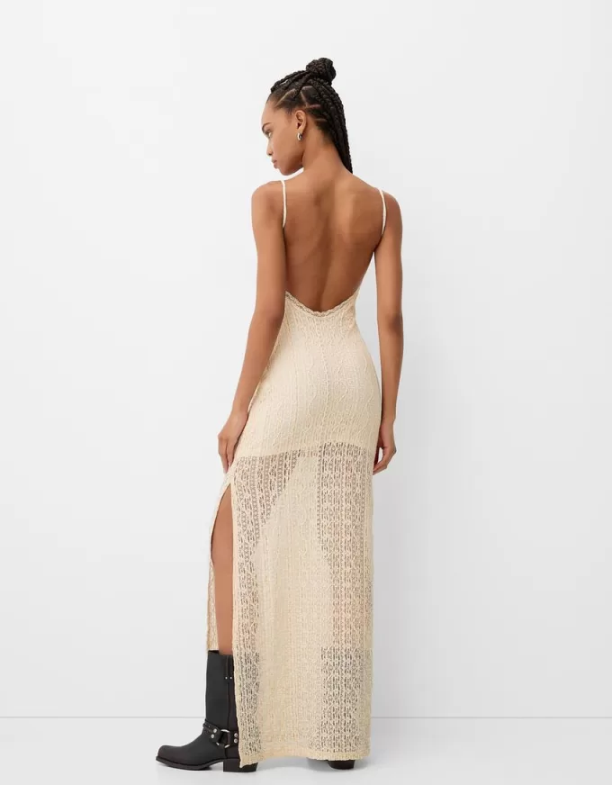 Abito maxi con pizzo biondo