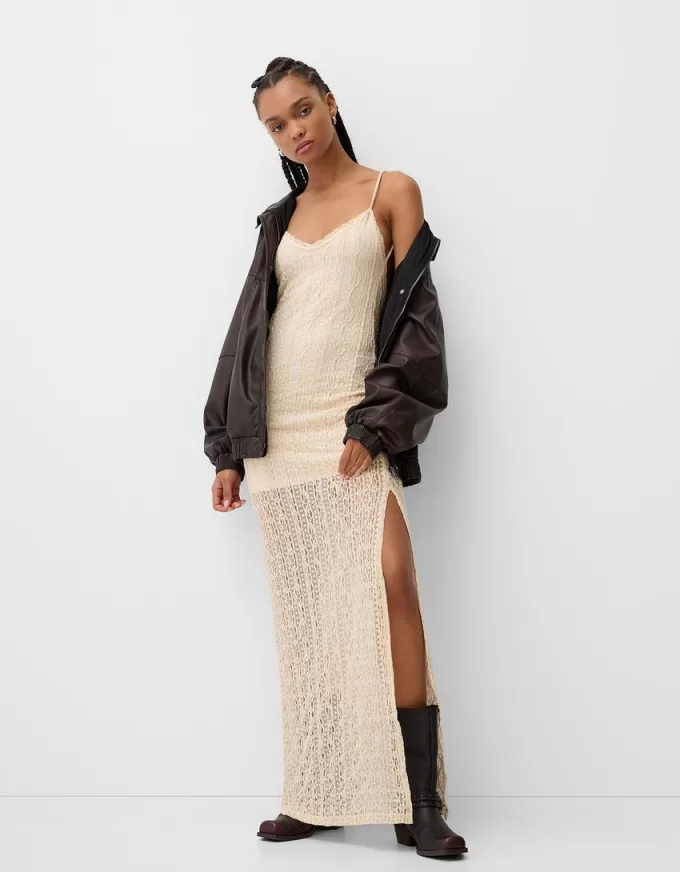 Abito maxi con pizzo biondo