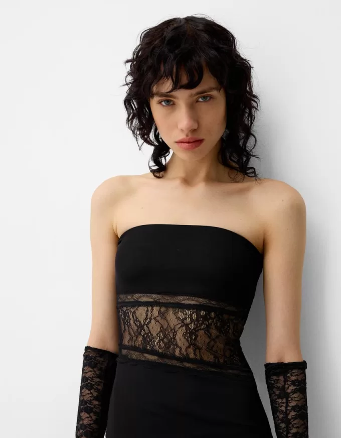 Abito maxi con scollo a fascia in pizzo