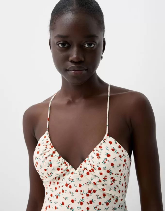 Abito maxi in crêpe con spalline