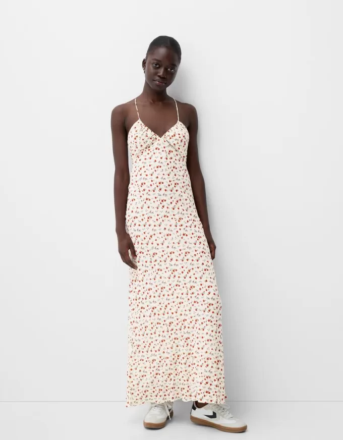 Abito maxi in crêpe con spalline