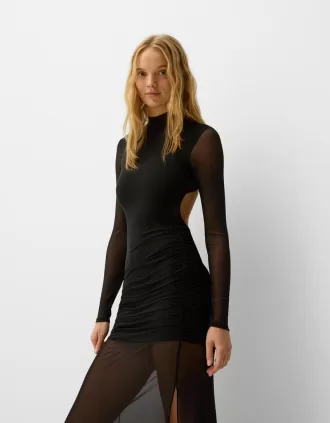 Abito maxi in tulle a maniche lunghe