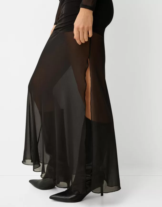 Abito maxi in tulle a maniche lunghe