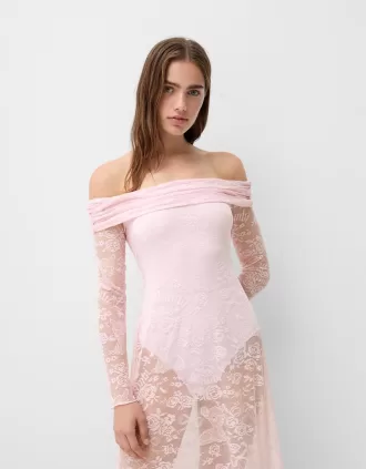 Abito midi Disney Bambi con scollo Bardot in pizzo