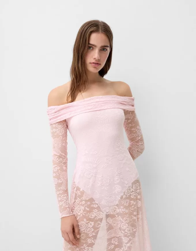 Abito midi Disney Bambi con scollo Bardot in pizzo