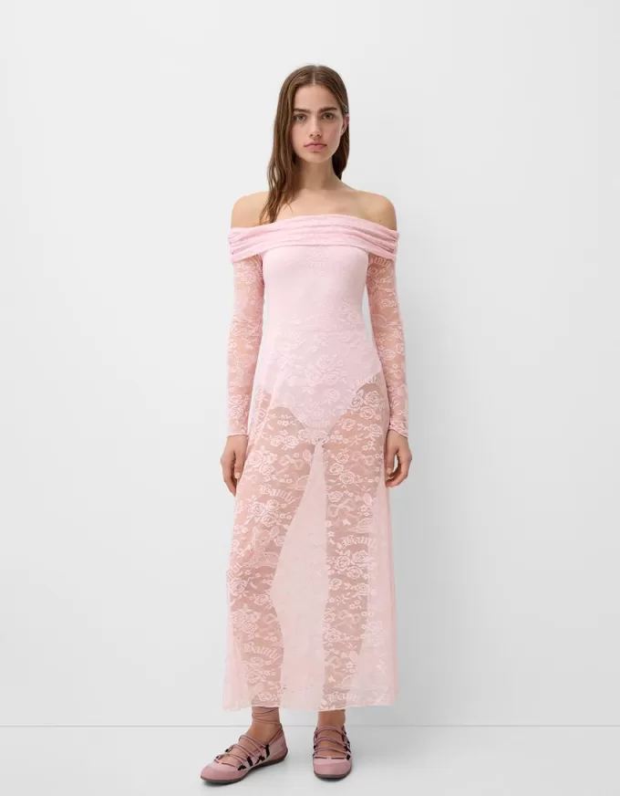 Abito midi Disney Bambi con scollo Bardot in pizzo