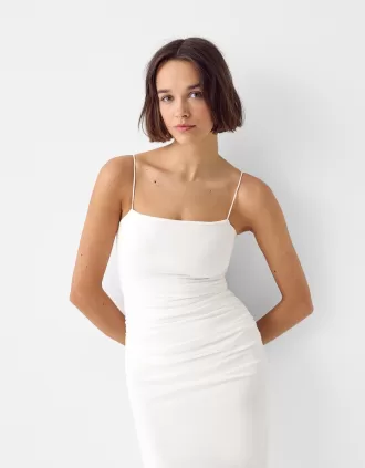 Abito midi arricciato con spalline