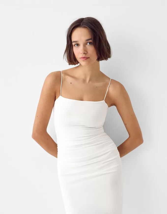 Abito midi arricciato con spalline