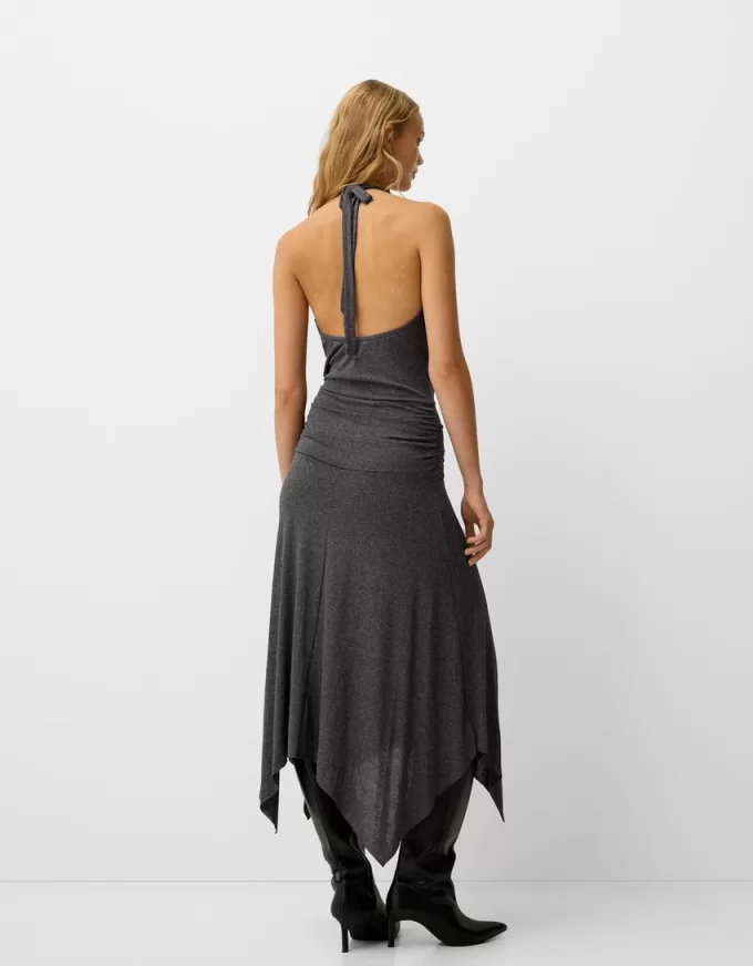 Abito midi asimmetrico con volant