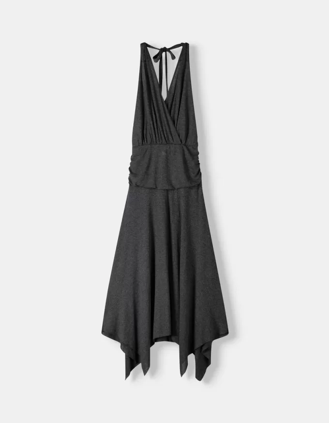 Abito midi asimmetrico con volant