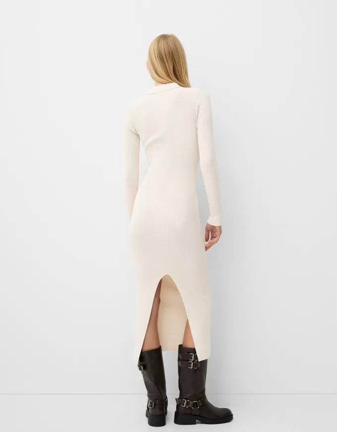 Abito midi con colletto polo a coste