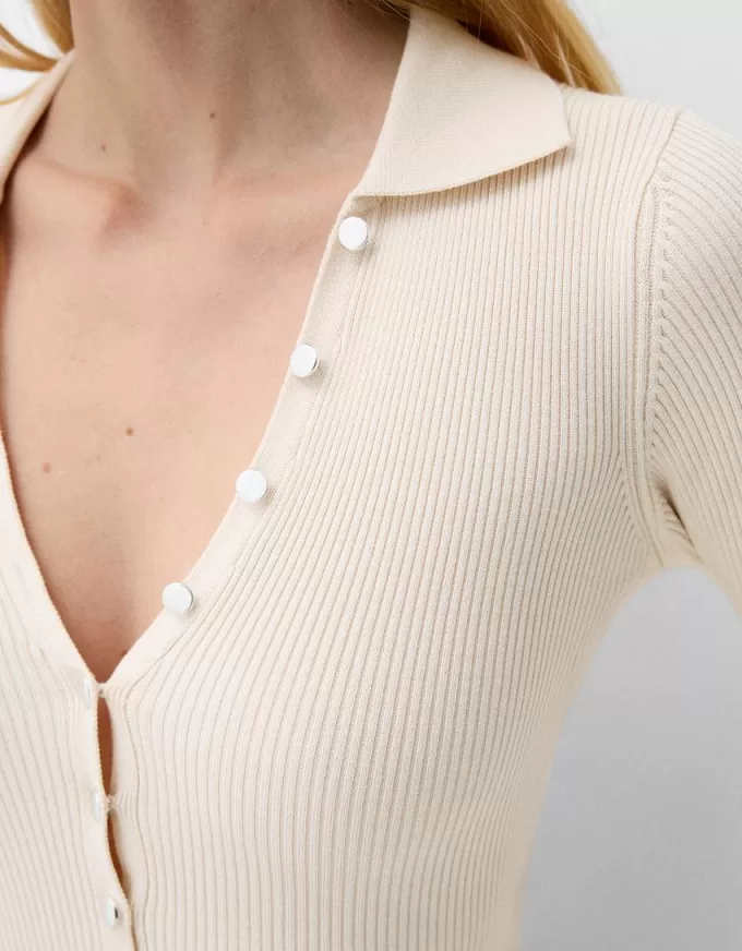 Abito midi con colletto polo a coste