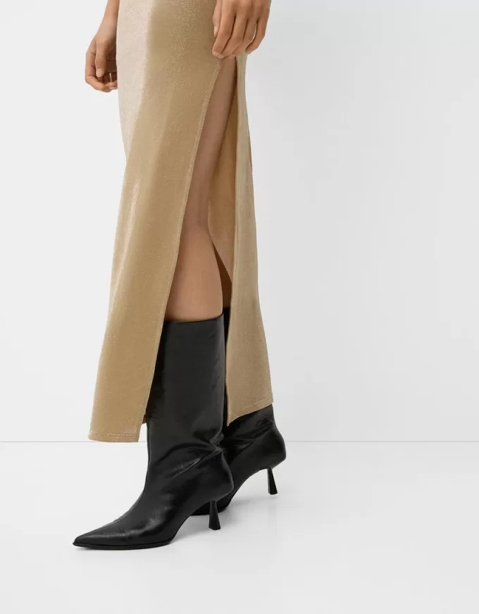 Abito midi con scollo a fascia e filo metallico