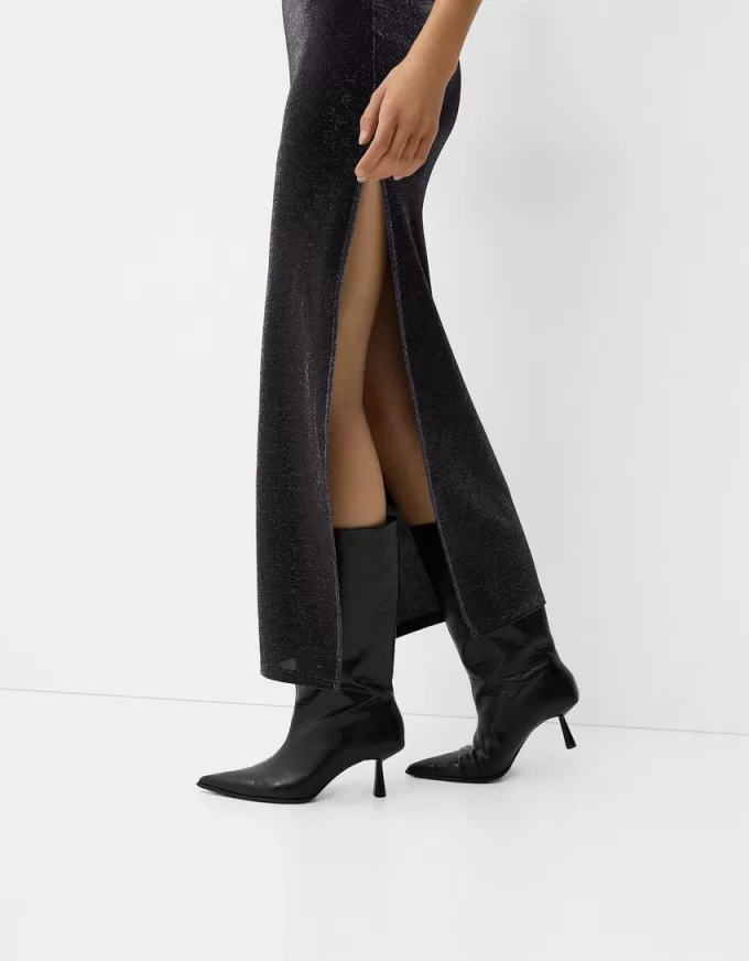 Abito midi con scollo a fascia e filo metallico