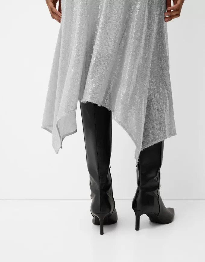 Abito midi con scollo all’americana con paillettes