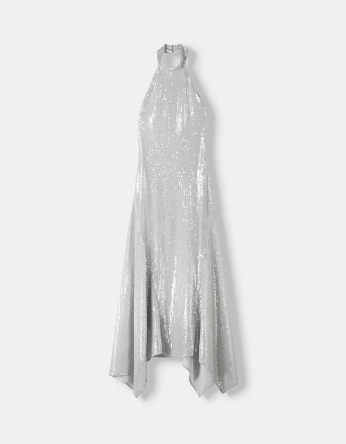 Abito midi con scollo all’americana con paillettes
