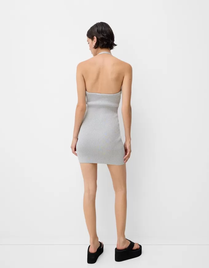 Abito midi con scollo all’americana in filo metallico