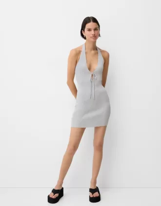 Abito midi con scollo all’americana in filo metallico