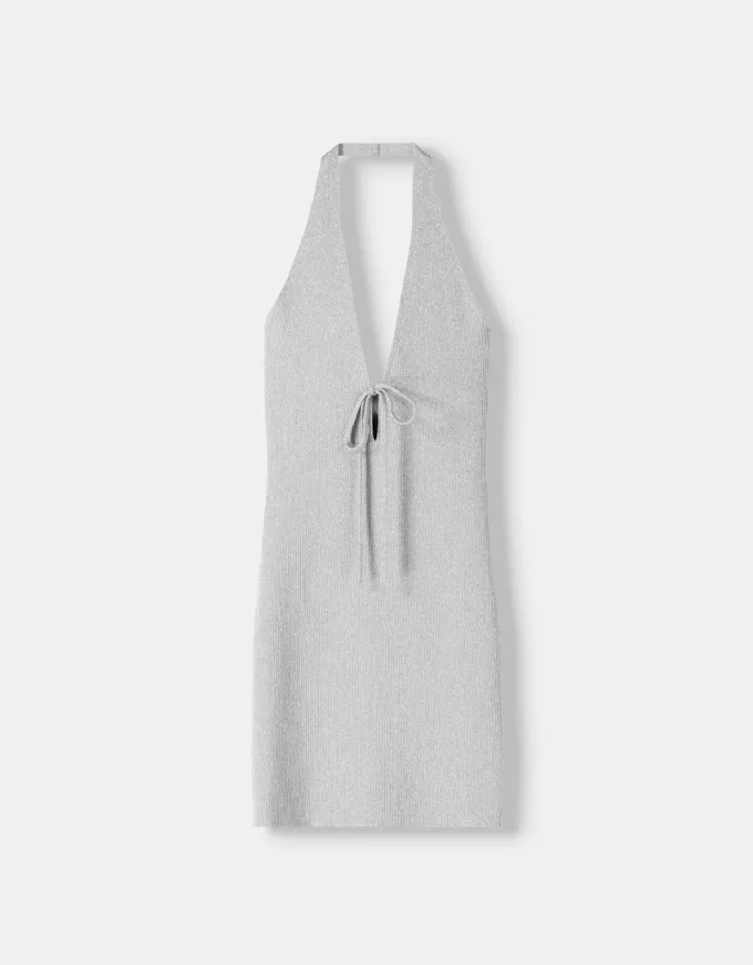 Abito midi con scollo all’americana in filo metallico