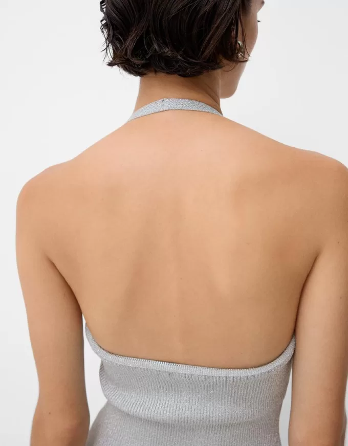 Abito midi con scollo all’americana in filo metallico