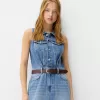 Abito midi in denim con cintura