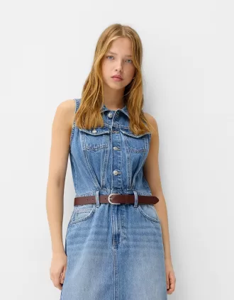 Abito midi in denim con cintura