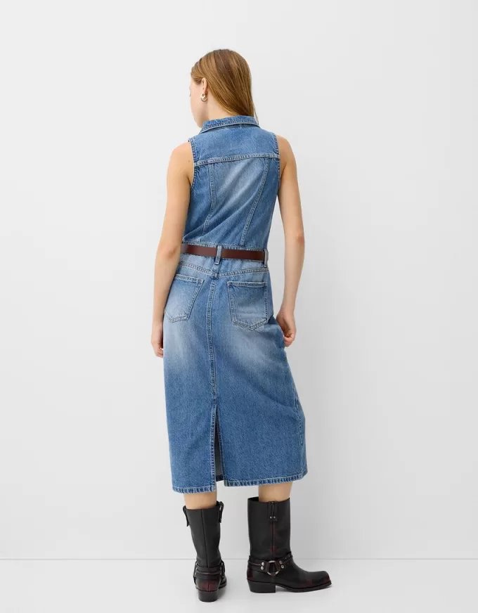 Abito midi in denim con cintura