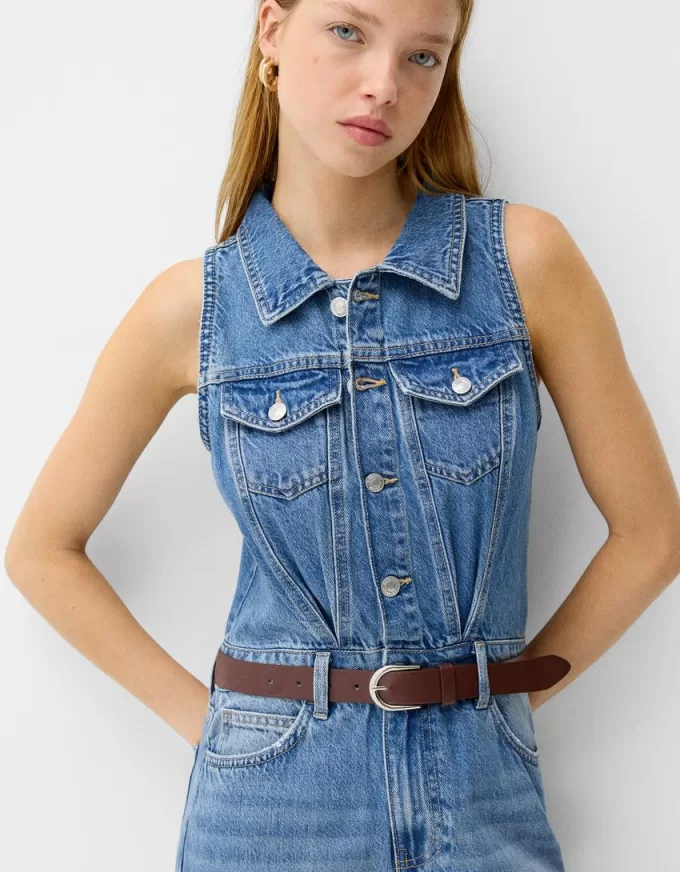 Abito midi in denim con cintura