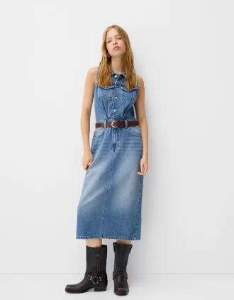 Abito midi in denim con cintura
