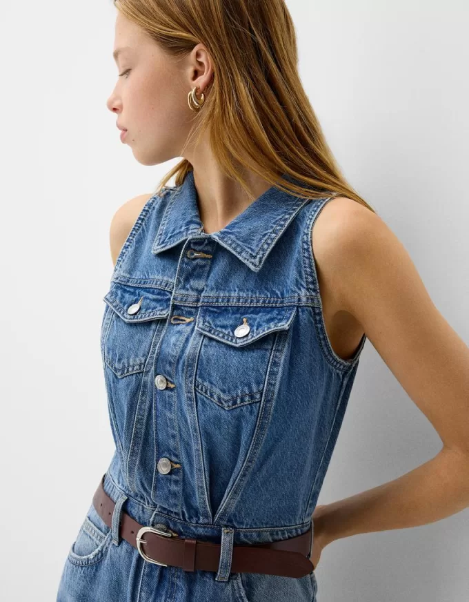 Abito midi in denim con cintura