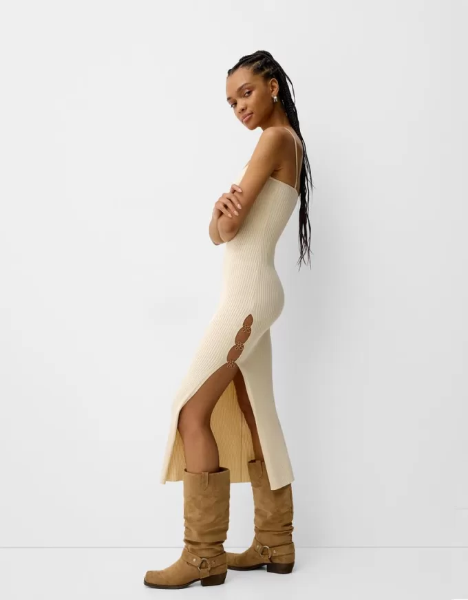 Abito midi in maglia con strass