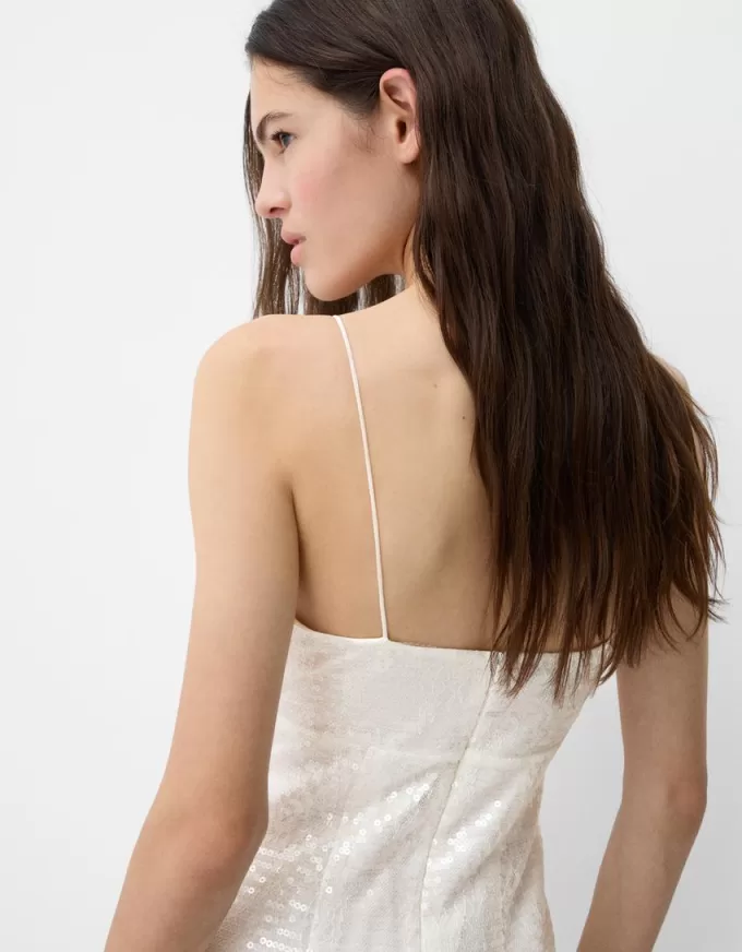 Abito midi in pizzo con paillettes