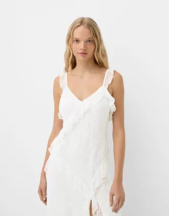 Abito midi in pizzo con spalline