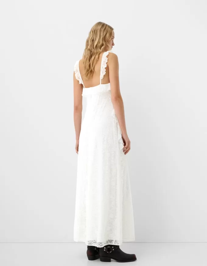 Abito midi in pizzo con spalline