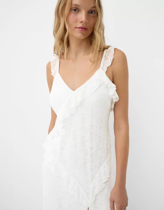 Abito midi in pizzo con spalline