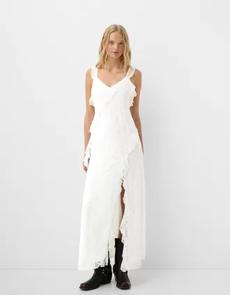 Abito midi in pizzo con spalline