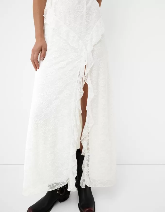 Abito midi in pizzo con spalline