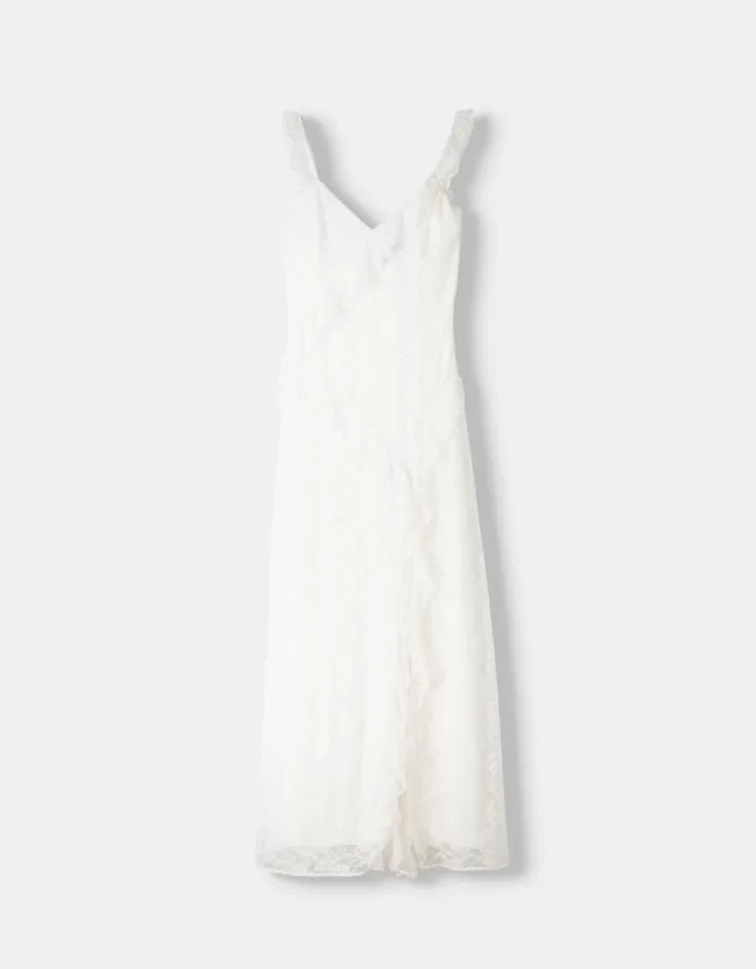 Abito midi in pizzo con spalline