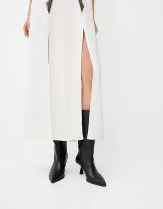 Abito midi in pizzo satinato