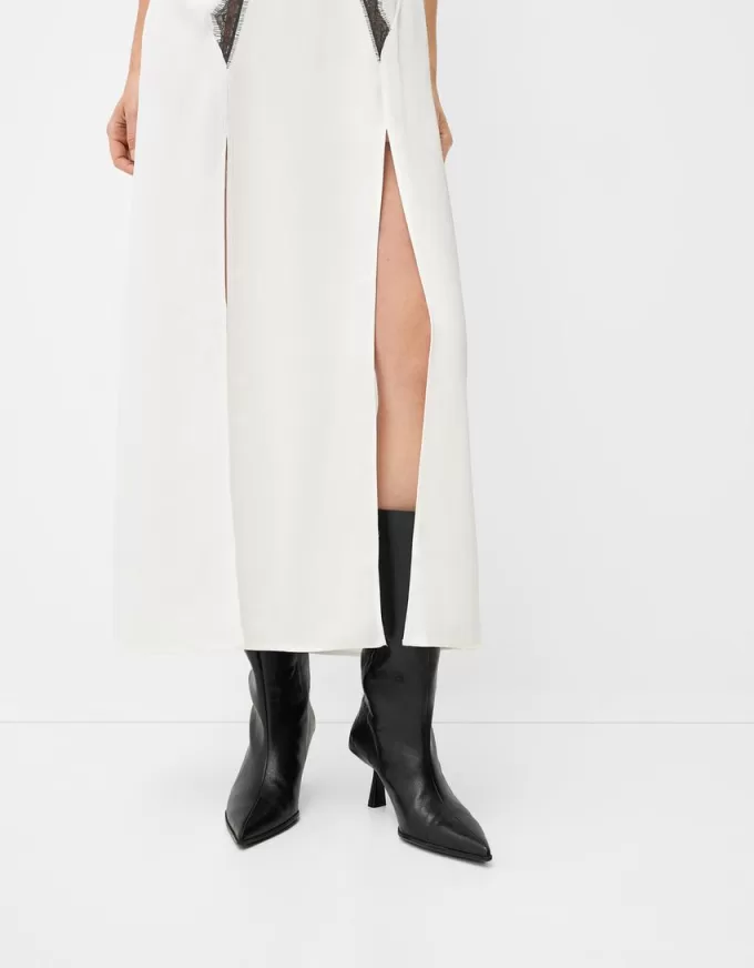 Abito midi in pizzo satinato