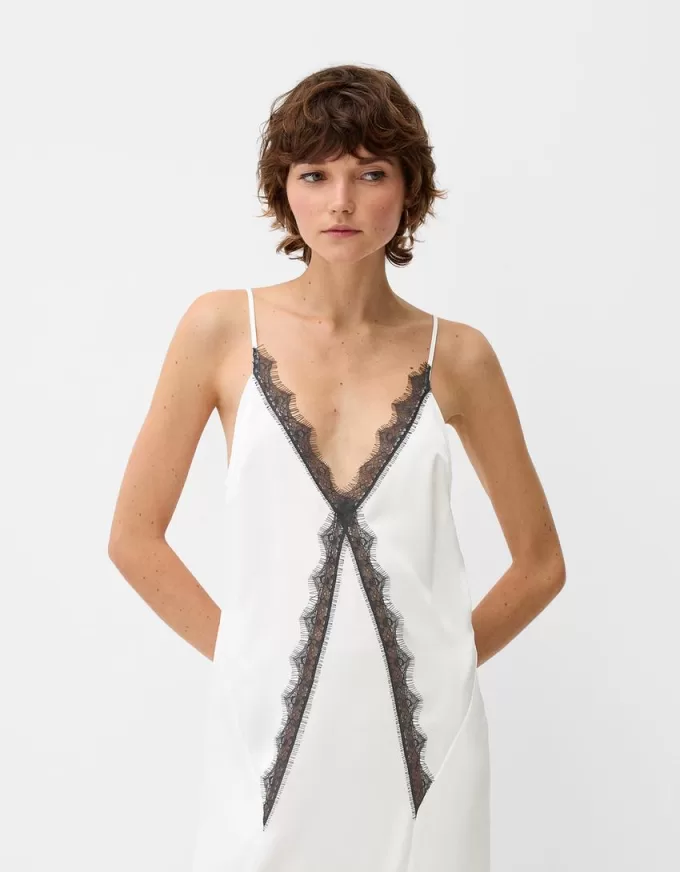 Abito midi in pizzo satinato