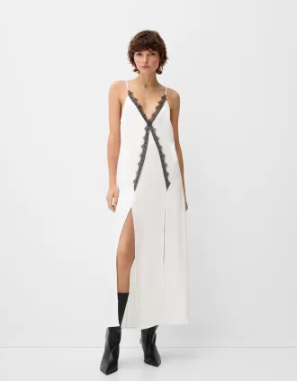 Abito midi in pizzo satinato