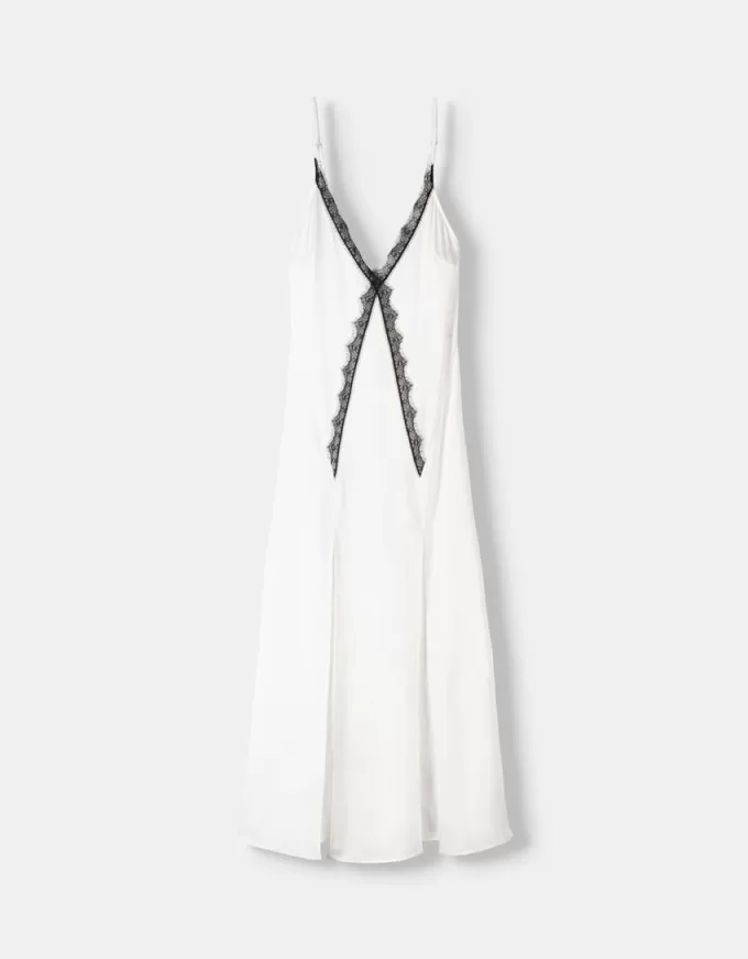 Abito midi in pizzo satinato