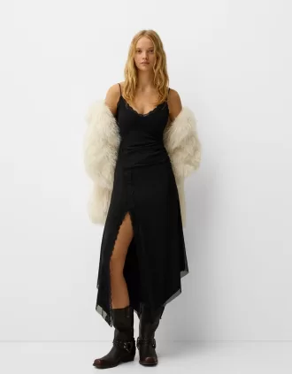 Abito midi in tulle di pizzo