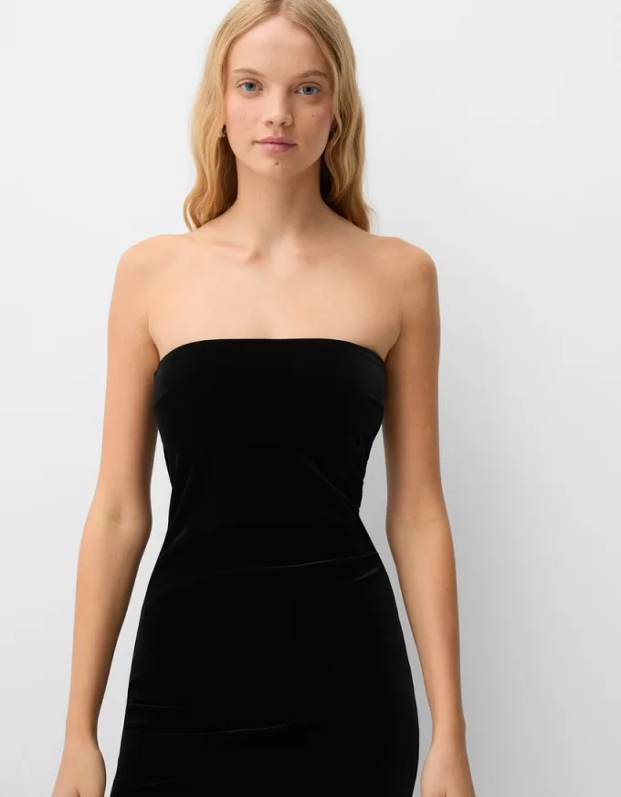 Abito midi in velluto a fascia