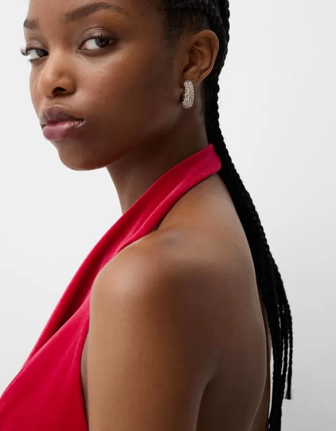 Abito midi in velluto con scollo all’americana