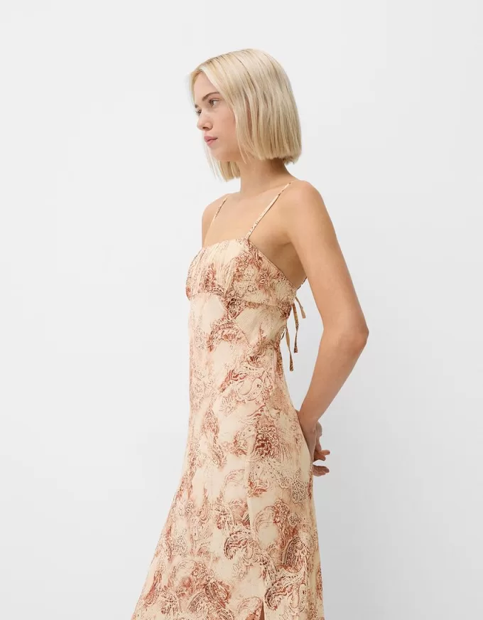 Abito midi stampato con spalline