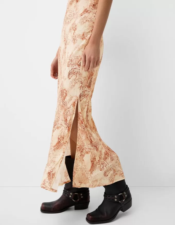 Abito midi stampato con spalline